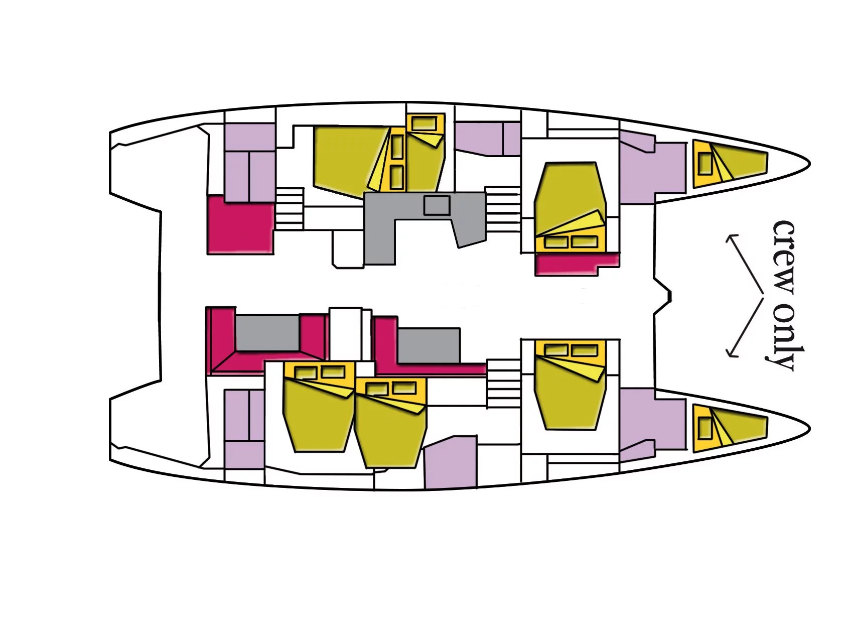 Lagoon 52F - 6 cab (Dugongo II (PTP)(6 cab + 1 crew) (, WM, , Inverter, Tender Lift)) Plan image - 7