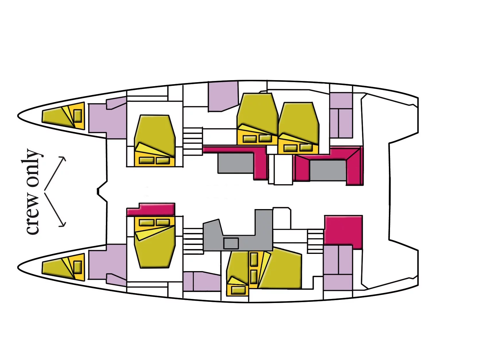 Lagoon 52F - 6 cab (Dugongo II (GND) (6 cab + 1 crew) (, WM, , Inverter, Tender Lift)) Plan image - 4