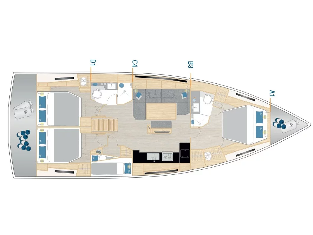 Hanse 460 - 4 cabine - 2 bagni - 10 posti letto (Gin Tonic) Plan image - 12