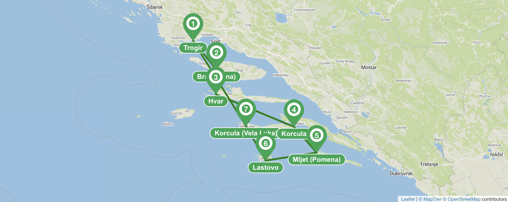 Trogir (Sur) 7 días itinerario de navegación