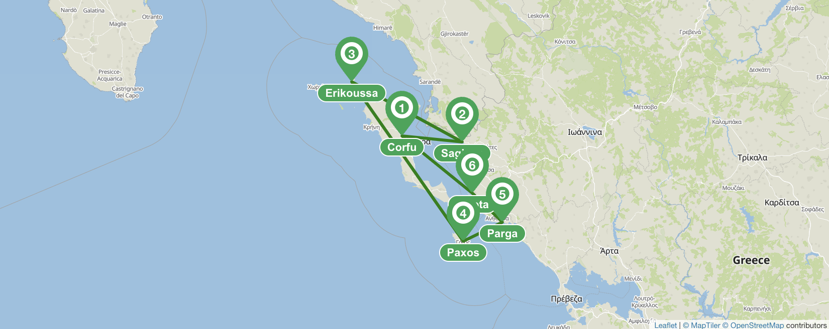 Itinerario di navigazione di 7 giorni a Corfù