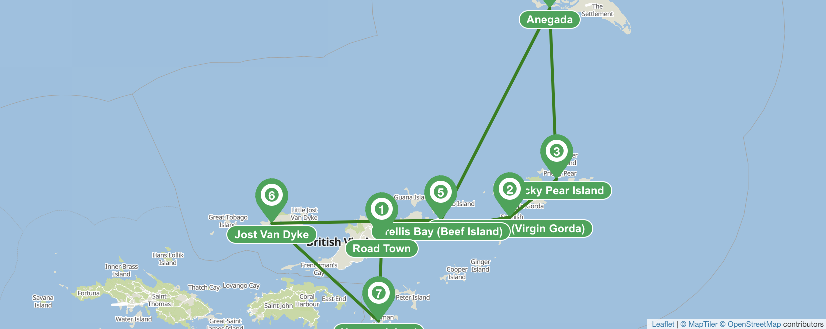 Tortola BVI 7 jours itinéraire de navigation