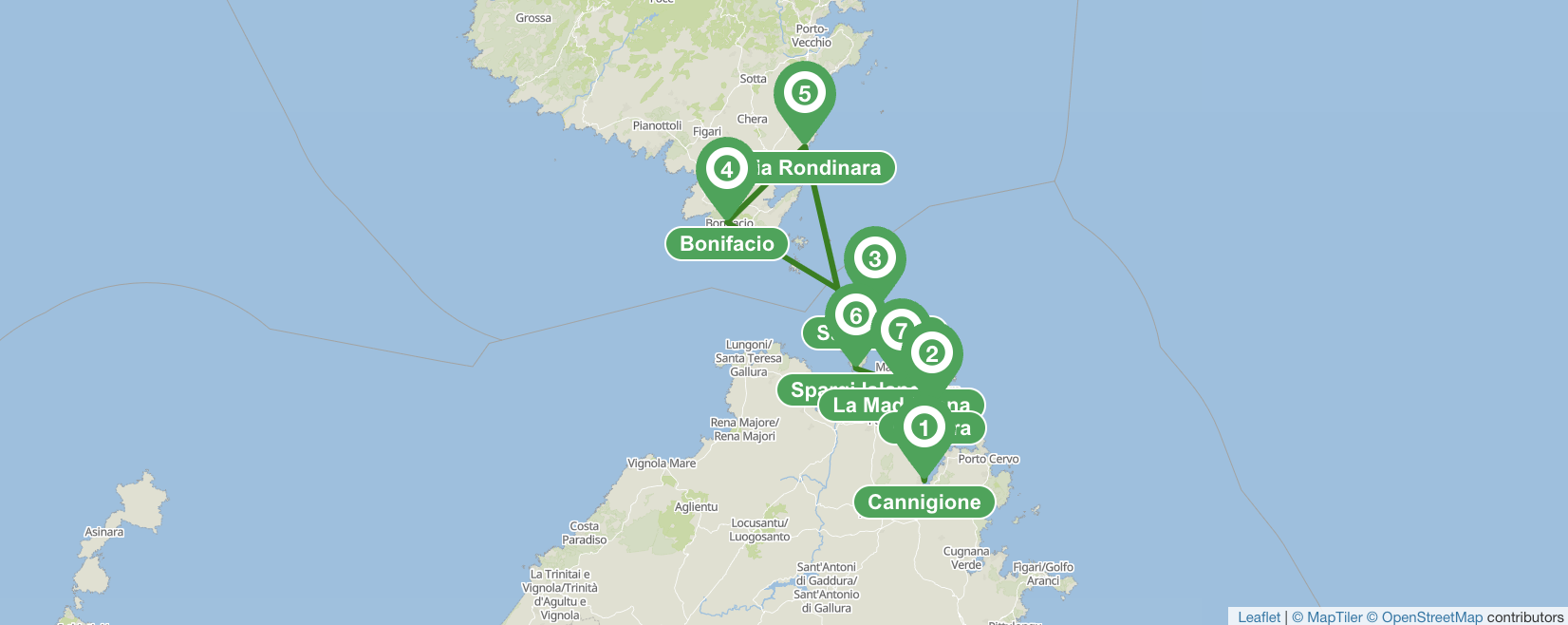 Itinerario di navigazione Sardegna-Corsica di 7 giorni