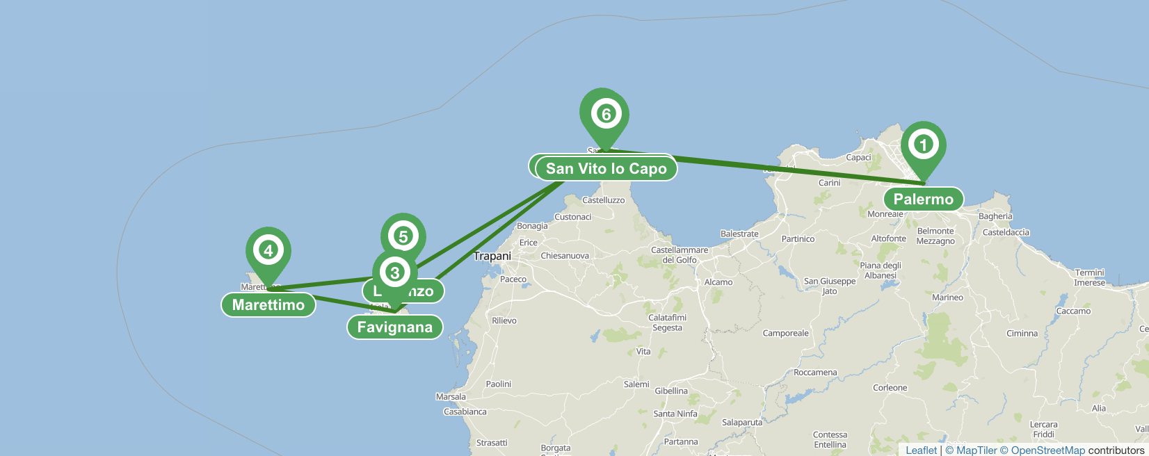 De Palerme aux îles Egadi - itinéraire de navigation de 7 jours