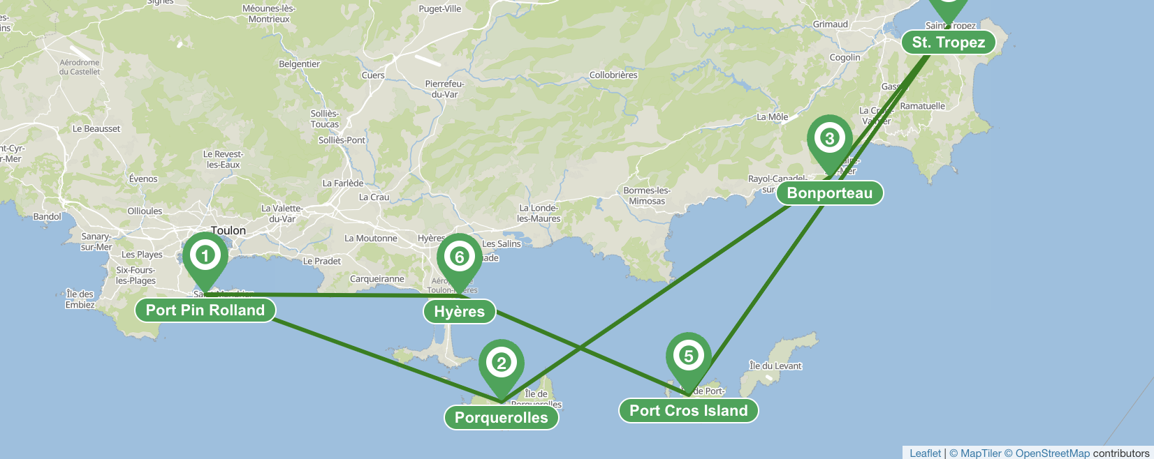 Itinéraire de navigation de 7 jours sur la Côte d'Azur