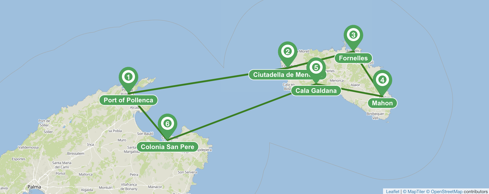 Itinéraire de navigation de 7 jours à Minorque