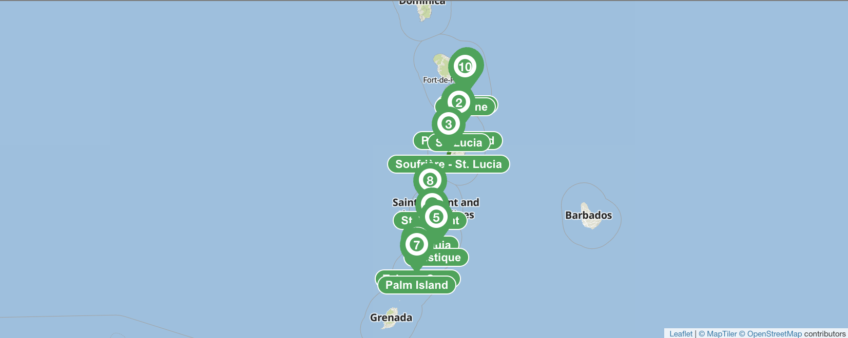 Ruta de navegación por Martinica y las Granadinas