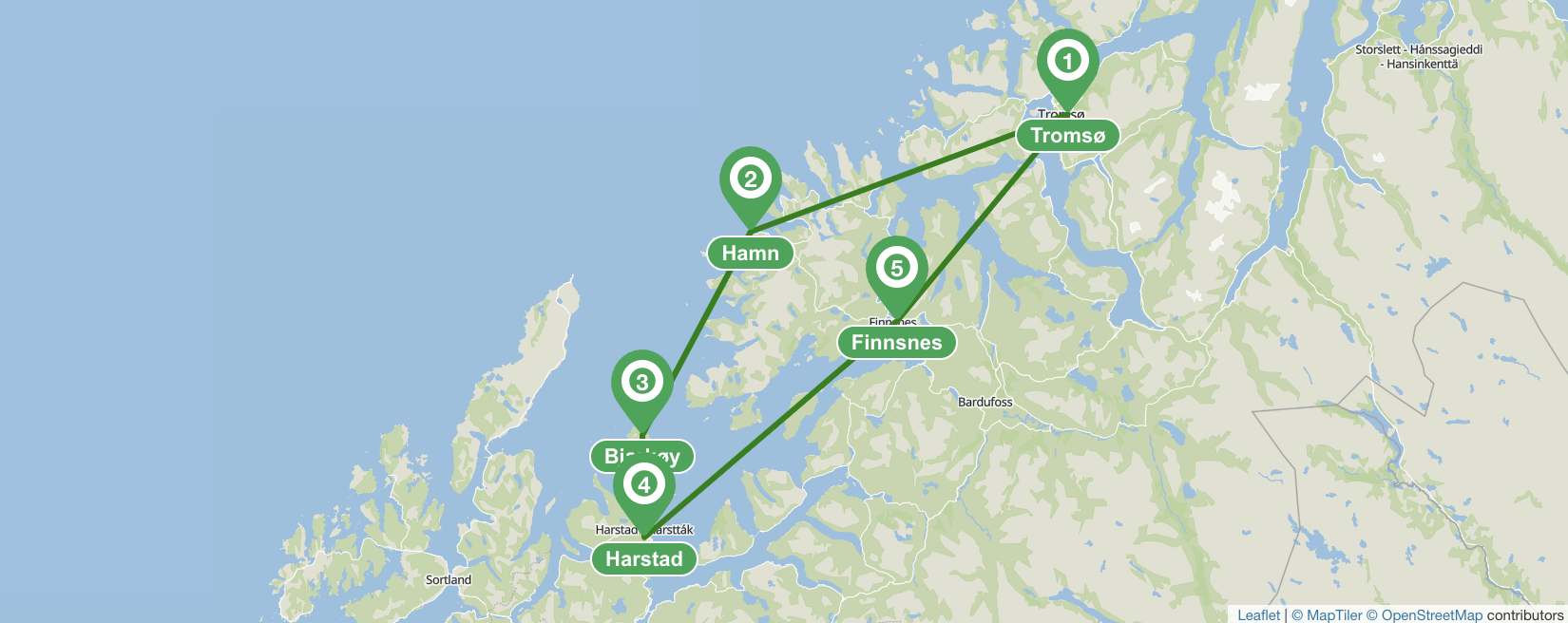 Segelroute ab Tromso